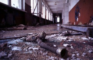 Deserted secondary school near Chernobyl, Illinsty, Ukraine.